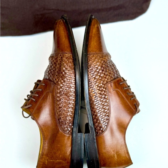 Johnston & Murphy | Woven Leather Brown | Men’s 9 M | Round Toe Oxfords - Picture 8 of 9